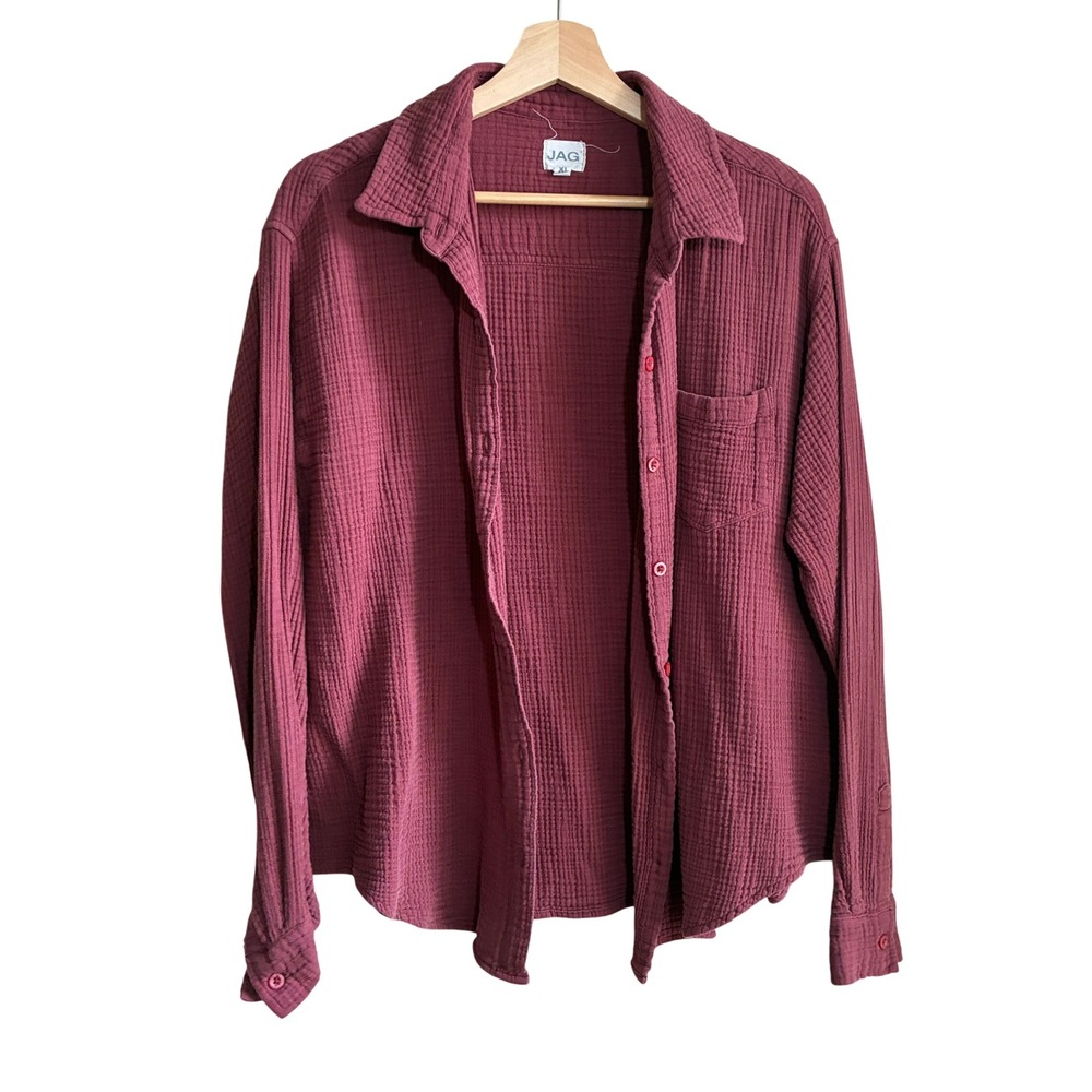 JAG Textured Long Sleeve Shirt XL Burgundy Women Cotton Double Gauze